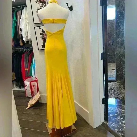 Jasz Couture - Cross Halter Mermaid Gown 6238. Bright Yellow Size 2 (Worn Once) - Picture 4 of 12